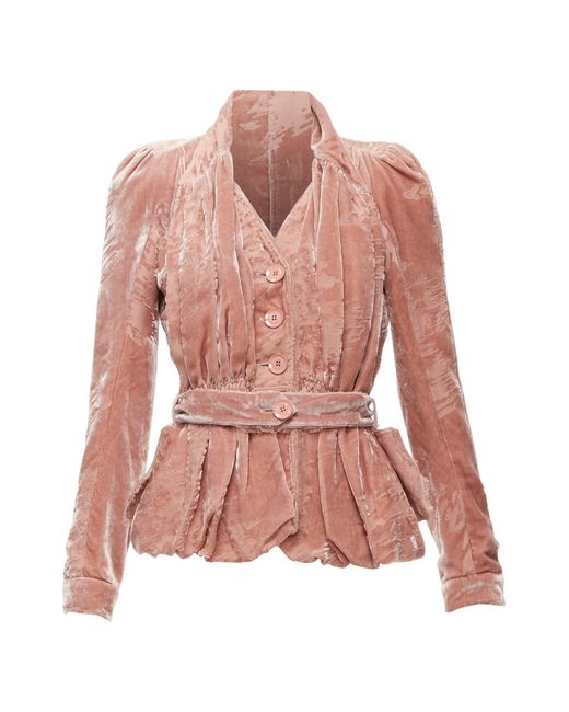 Dior John Galliano Vintage Blush Pink Devore Velvet Belted Victorian Jacket