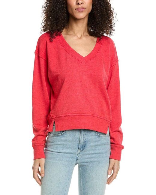 Michael Stars Red Camila V-neck Cropped Sweatshirt