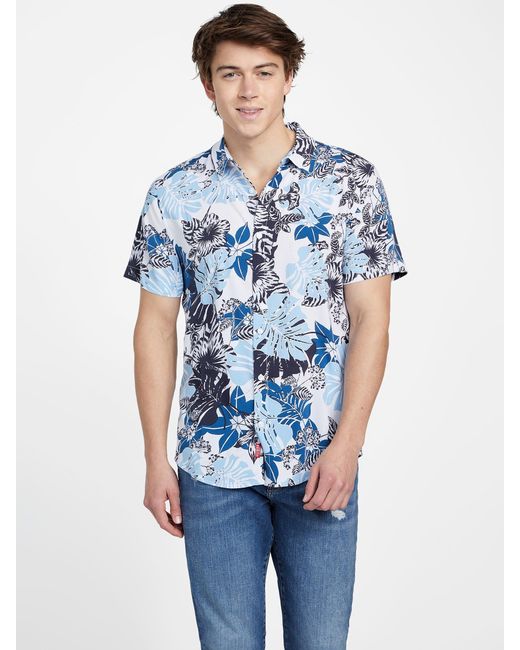 Guess Factory Blue Brink Printed Shirt for men