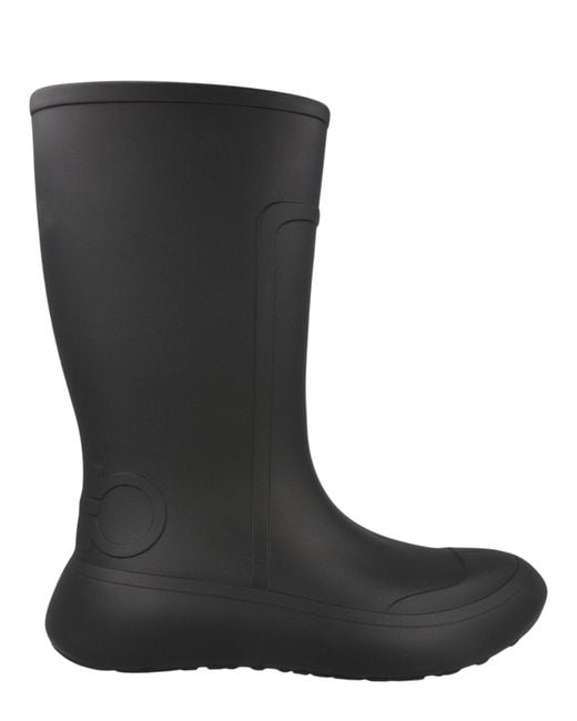 Ferragamo Black Gancini Mid-Calf Rainboots With Distinctive Design for men