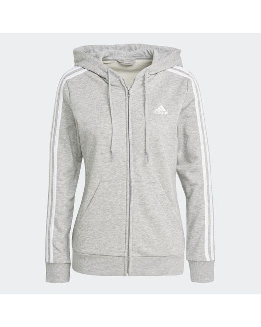 Adidas Gray Essentials French Terry 3-stripes Full-zip Hoodie