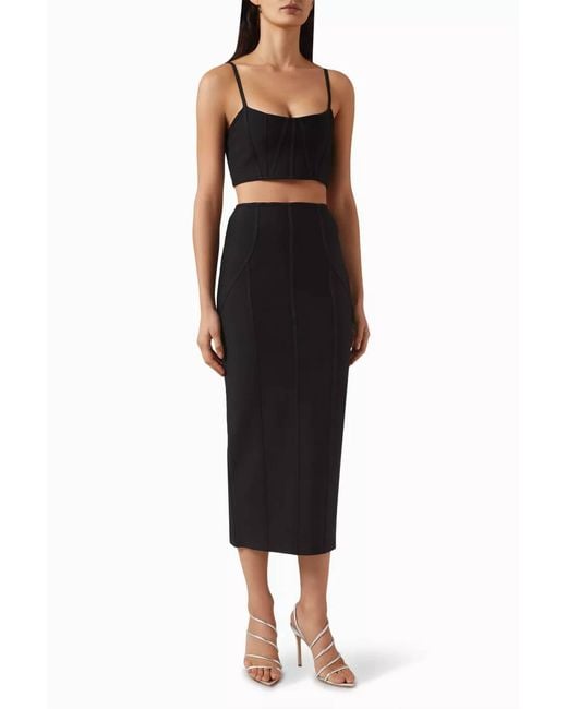 Elliatt Black Rose Crop Top & Midi Skirt Set