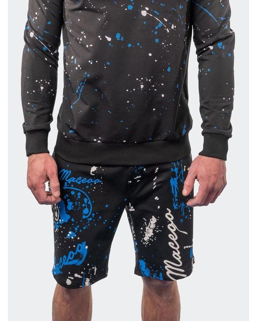 Maceoo Blue Signature Cotton Zip Shorts for men