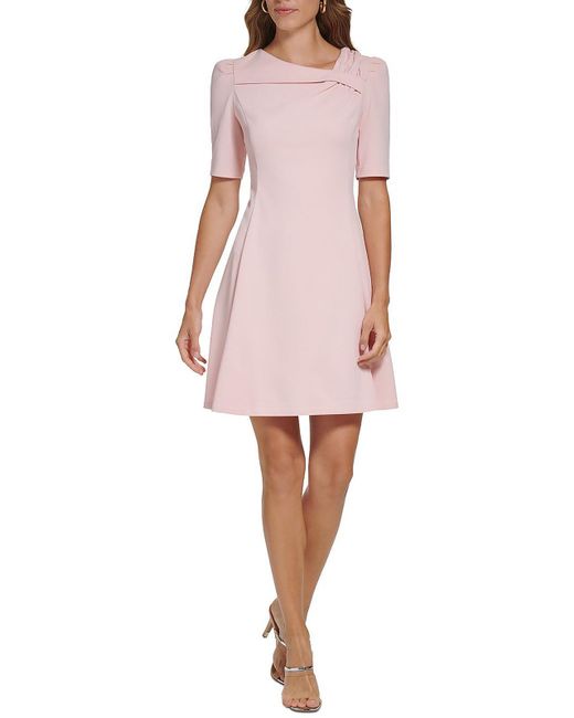 DKNY Pink Knit Foldover Fit & Flare Dress