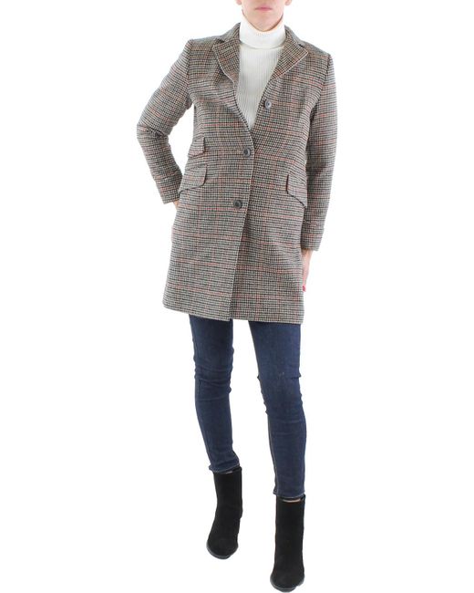 Lauren by Ralph Lauren Petites Houndstooth Wool Blend Wool Coat in Gray