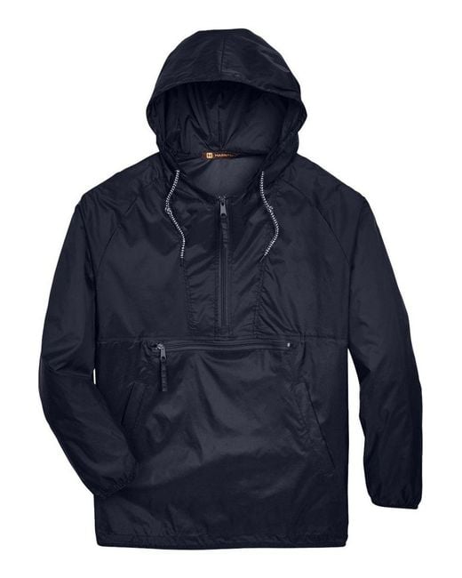 Harriton Blue Packable Hooded Nylon Jacket for men