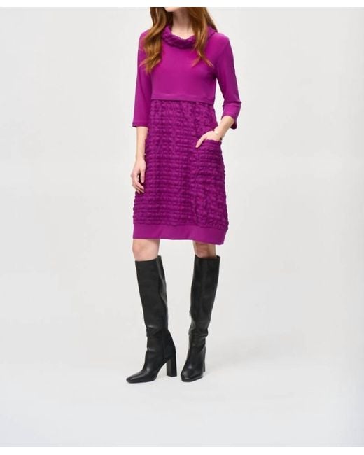 Joseph Ribkoff Pink Bubble Textured Cowl Neck Cocoon Dress
