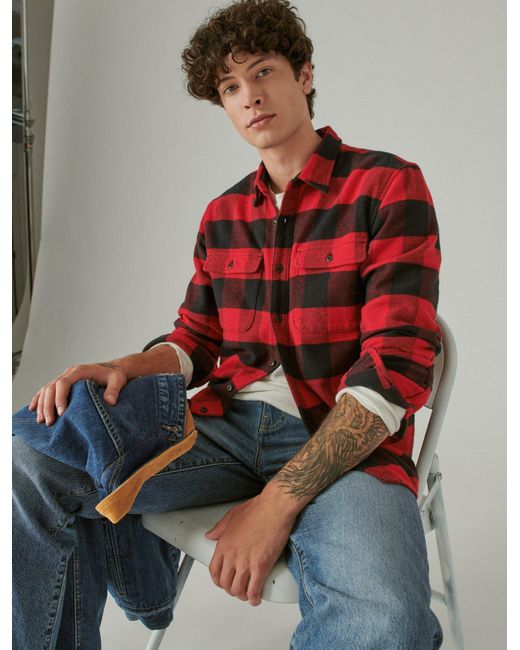 Lucky Brand Red Plaid Utility Cloud Soft Long Sleeve Flannel for men