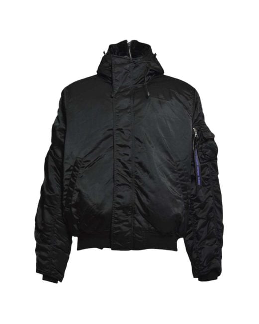 Alpha Industries Black Padded Bomber Jacket With Detachable Hood for men