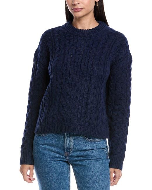 Theory Blue Wool & Cashmere-Blend Aran Crewneck Sweater