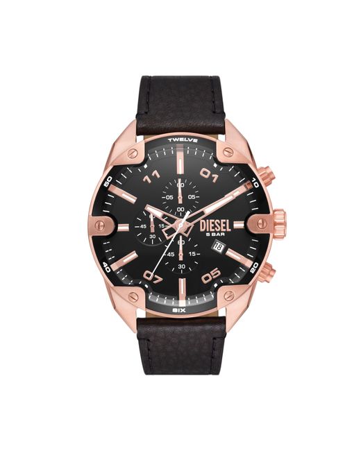 DIESEL Black Spiked Stainless Steel And Leather Chronograph Watch for men