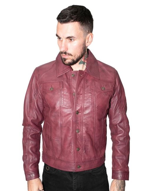 Infinity Leather Red Retro Leather Trucker Jacket-Constantine for men