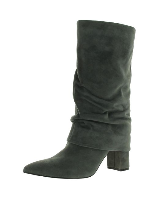 Nine West Green Francis 2 Block Heel Faux Suede Mid-Calf Boots