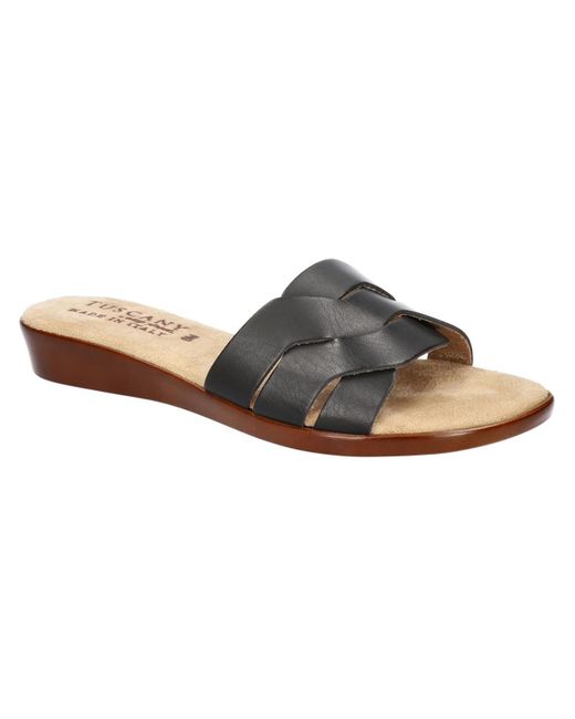 TUSCANY by Easy StreetR Brown Nicia Faux Leather Slip On Slide Sandals