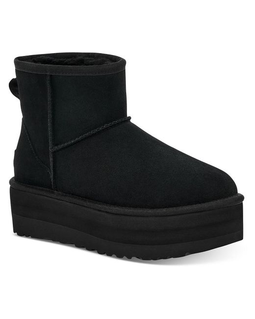Ugg Black Classic Mini Platform Suede Round Toe Ankle Boots