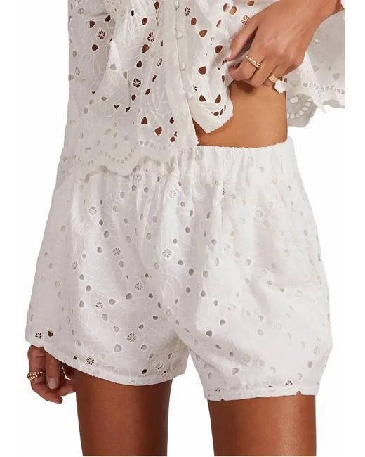 Bobi White Lined Eyelet Shorts