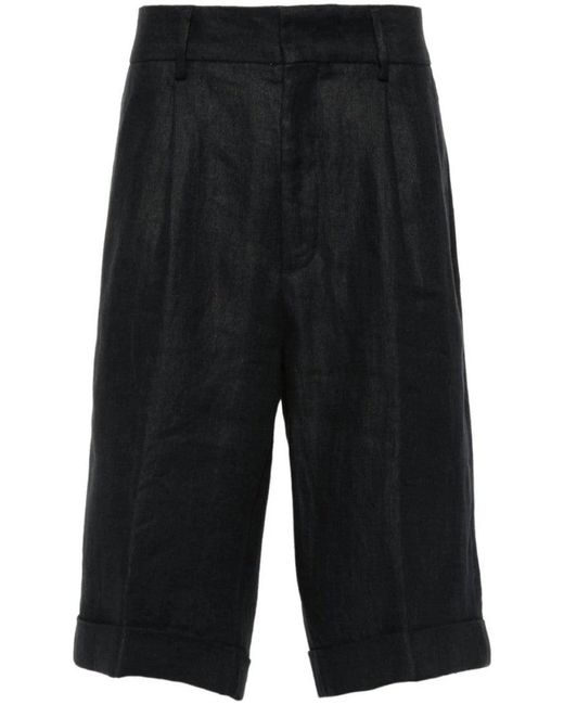 Peserico Black Pressed-Crease Linen Shorts for men