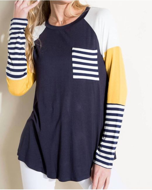 Nic & Jo Blue Colorblock Multicolored Longsleeve Top
