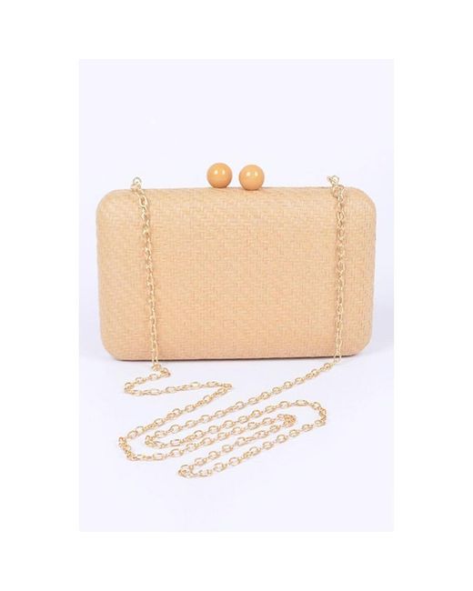 Fashnzfab White Faux Straw Iconic Box Clutch