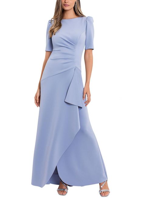 Xscape Blue Layered Stretch Maxi Evening Dress