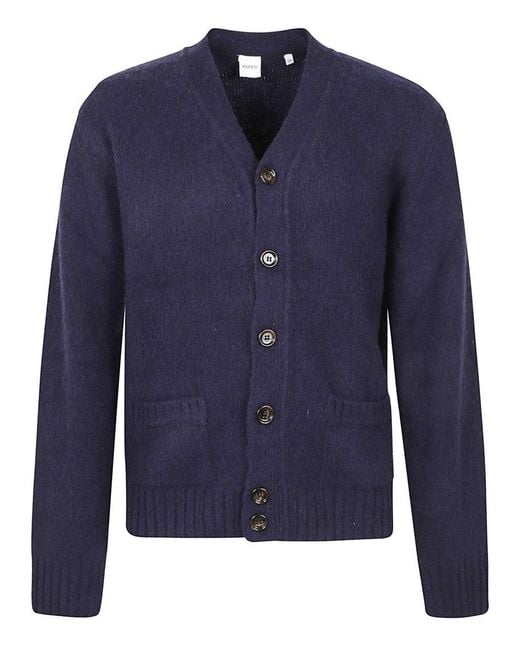 Aspesi Blue Wool Cardigan With Button Fastening And Ribbed Accents for men