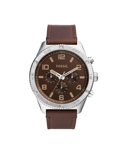 Fossil Brox Multifunction Brown Leather Watch in Metallic for Men Lyst