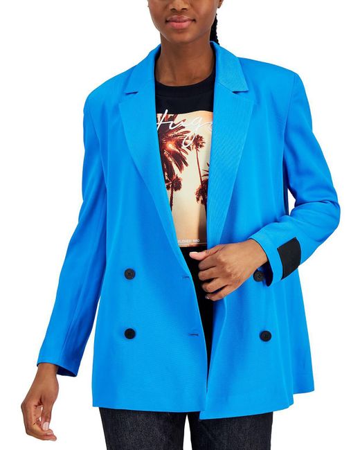 HUGO Blue Crinkled Trendy Double-breasted Blazer