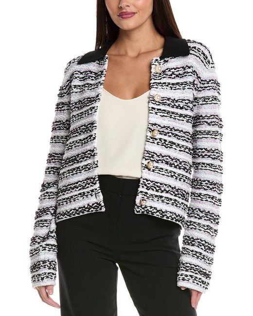 St. John Gray Textured Tweed Linen-Blend Jacket