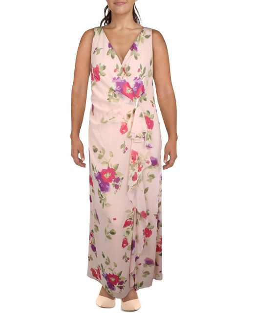 Lauren by Ralph Lauren Pink Chiffon Floral Evening Dress