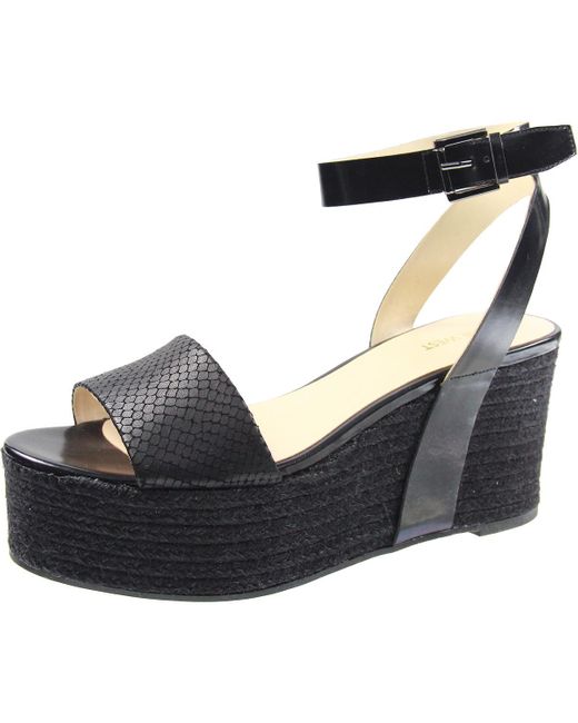 Nine West Black Edoile Leather Snake Print Wedge Sandals