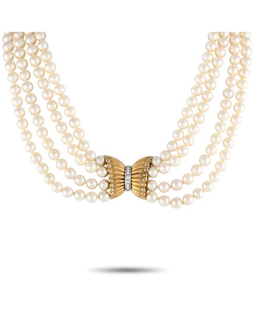 Non-Branded Metallic Lb Exclusive 18k Yellow 0.35ct Diamond 4-strand Pearl Necklace Mf33-031524