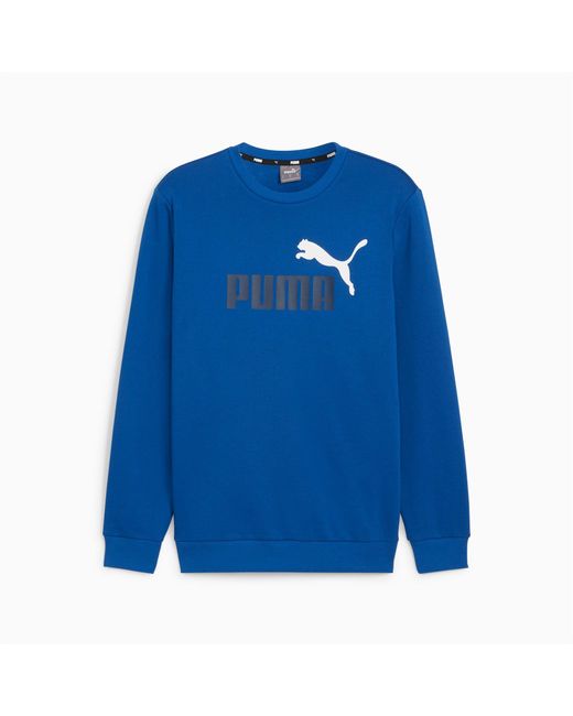 PUMA Blue Essentials+ Two-tone Big Logo Crew Neck Sweater for men