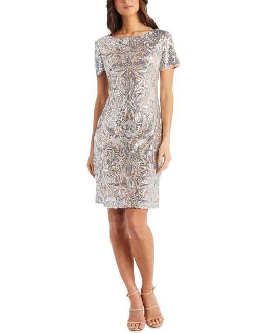 R & M Richards White Sequined Sheath Cocktail And Party Dress