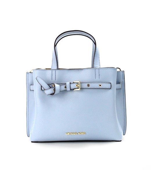Michael Kors Emilia Small Blue Pebbled Leather Satchel Crossbody Bag