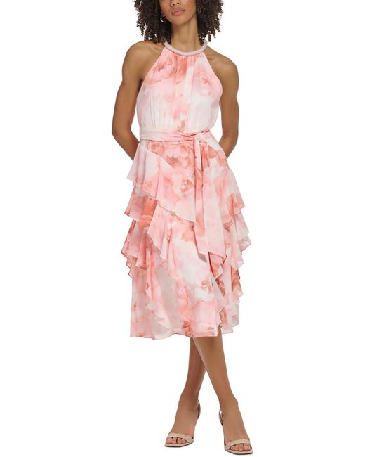 Calvin Klein Pink Floral Midi Halter Dress