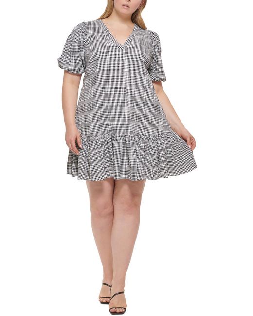 Calvin Klein Gray Plus Checkered Short Mini Dress