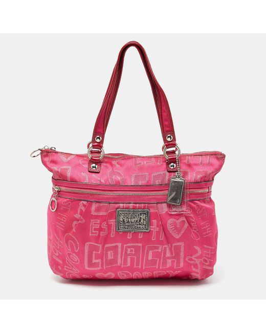 COACH Pink Canvas And Patent Leather Poppy Glam Tote