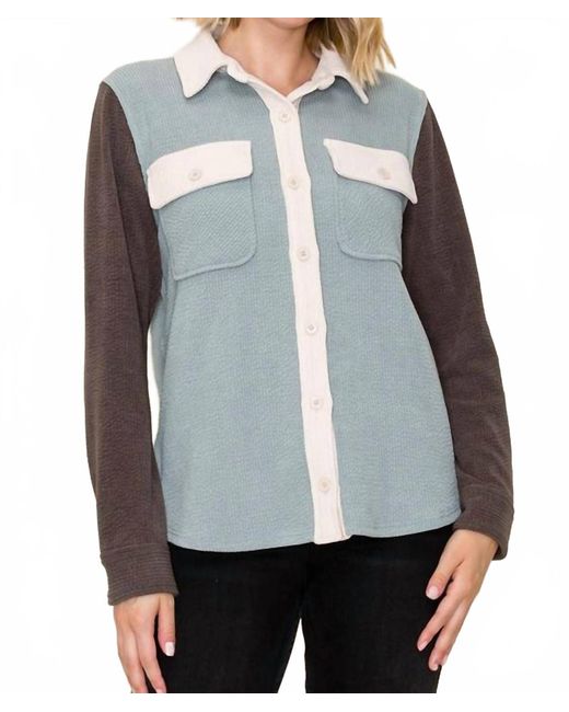 Staccato Gray Color Block Button Up Shacket