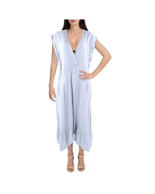 Free People Blue Gone Sailing Striped Viscose Maxi Dress