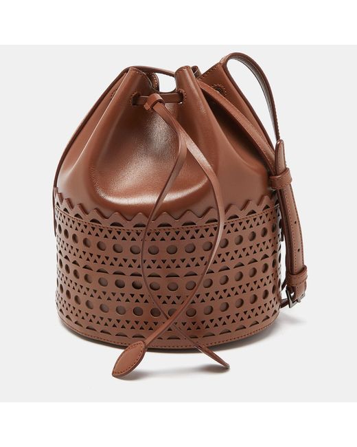 Alaïa Brown Leather Drawstring Bucket Bag