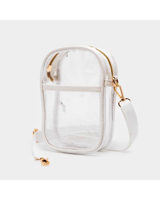 Fashnzfab White Solid Faux Leather Transparent Rectangle Crossbody Bag