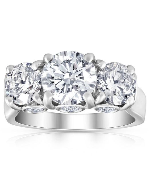 Pompeii3 Metallic 4 5/8 Ct Tw Three Stone Diamond Engagement Ring 14k White Gold Lab Grown
