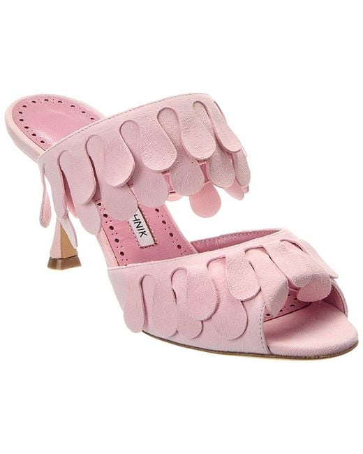 Manolo Blahnik Pink Kelna 70 Suede Sandal