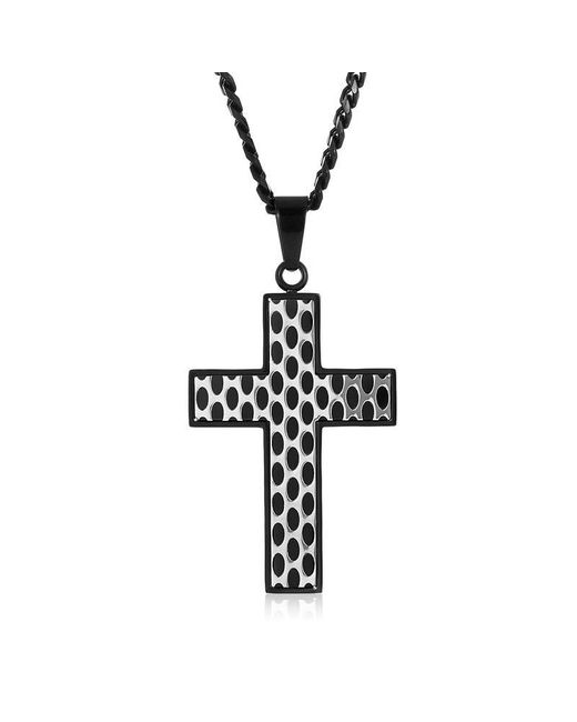 Crucible Jewelry Metallic Crucible Textured Two Tone Stainless Steel Cross Pendant for men