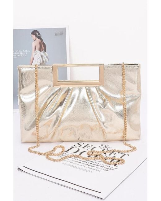 Fashnzfab Natural Faux Leather Metal Handle Clutch