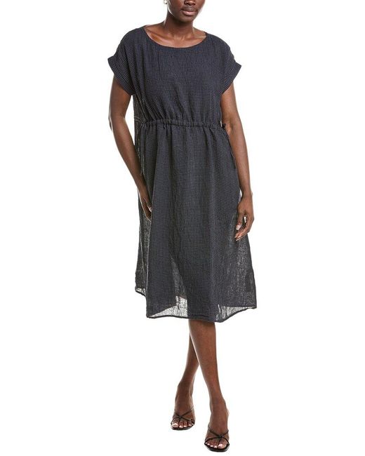 Eileen Fisher Women's Black Ballet Neck Linen Midi Dress