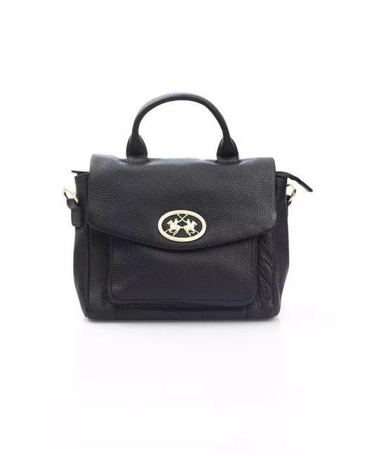 La Martina Black Elegant Leather Crossbody Bag