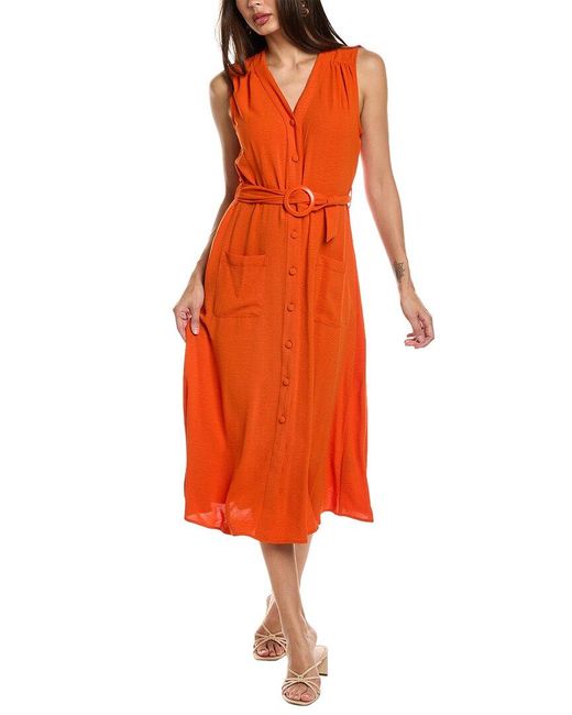 Sharagano Orange Textured Airflow Shirtdress
