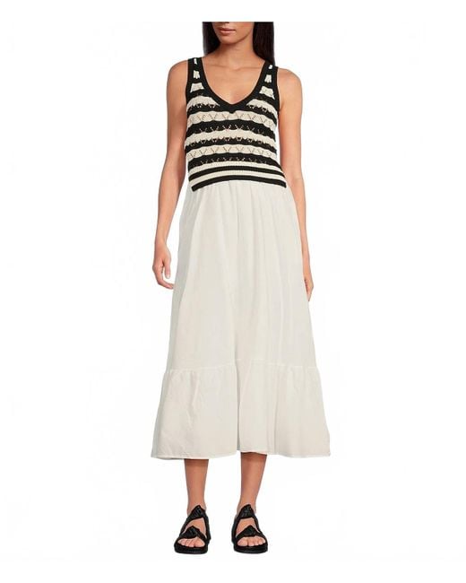 Elan Natural Midi Woven Knit Mixed Media Dress