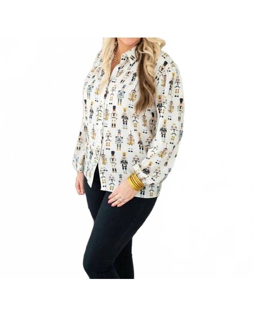 Layerz Clothing White Nutcracker Button Up Top